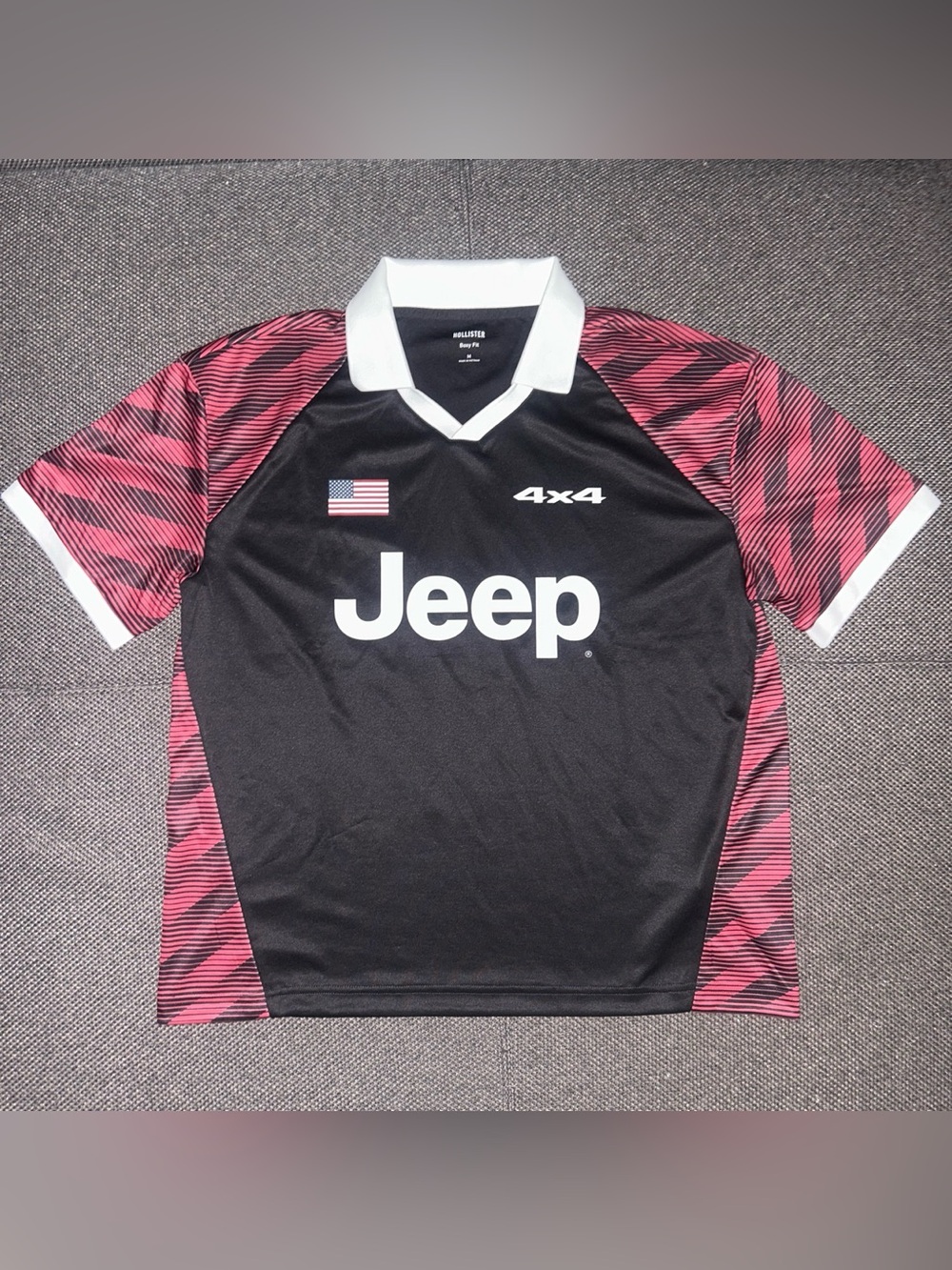 Jeep Men’s Black & Red Soccer Jersey with White Accents